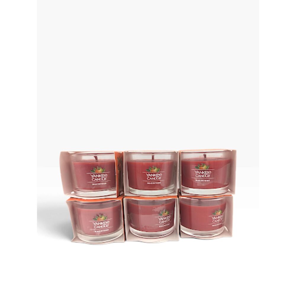 Lot of 6 Yankee Candle Macintosh Mini Glass Filled Candle 1.3 oz Red Fresh Apple